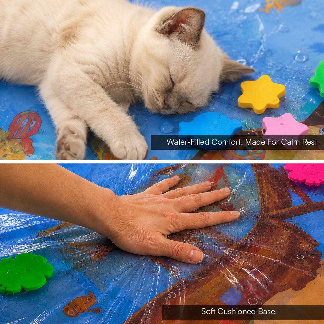 LumenPool Bed – Cooling Water Bed for Dogs & Cats with Floating Toys | Foldable | Stress-Relieving
