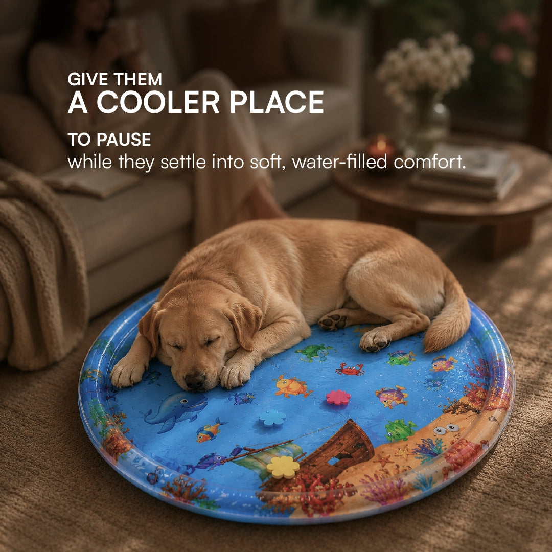 LumenPool Bed – Cooling Water Bed for Dogs & Cats with Floating Toys | Foldable | Stress-Relieving