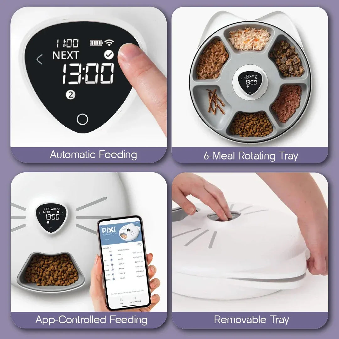 Mealtrack feeder -Catit Six Meal Feeder – Automatic Cat Feeder with 6 Fresh And Hygienic Meals, Fully Bluetooth Controllable - Tilting Heads