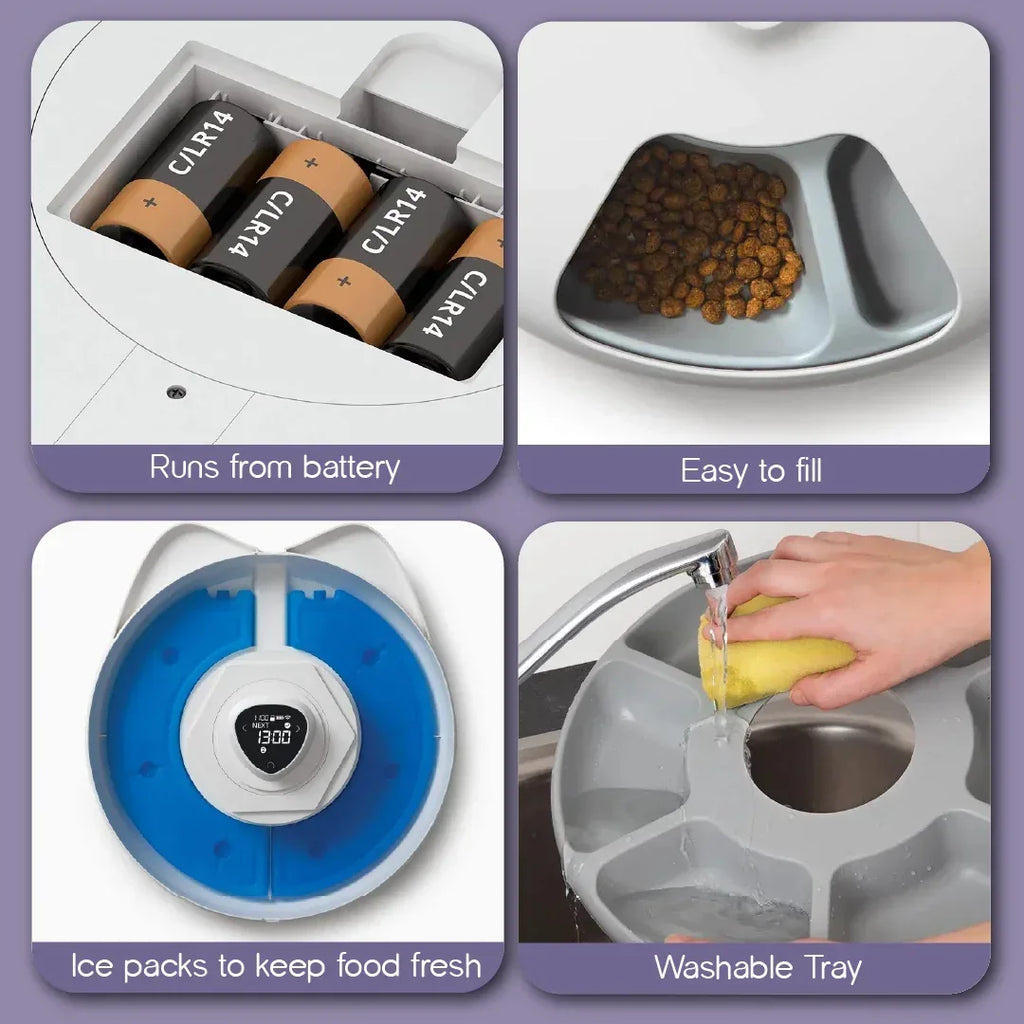 Mealtrack feeder -Catit Six Meal Feeder – Automatic Cat Feeder with 6 Fresh And Hygienic Meals, Fully Bluetooth Controllable - Tilting Heads
