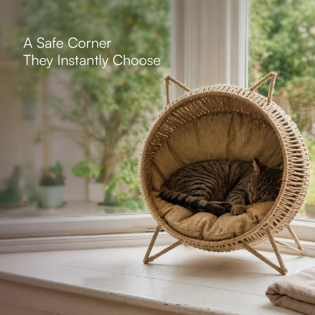 Meow Den | Elevated Handwoven Jute Cat Rest Chair with Cushion