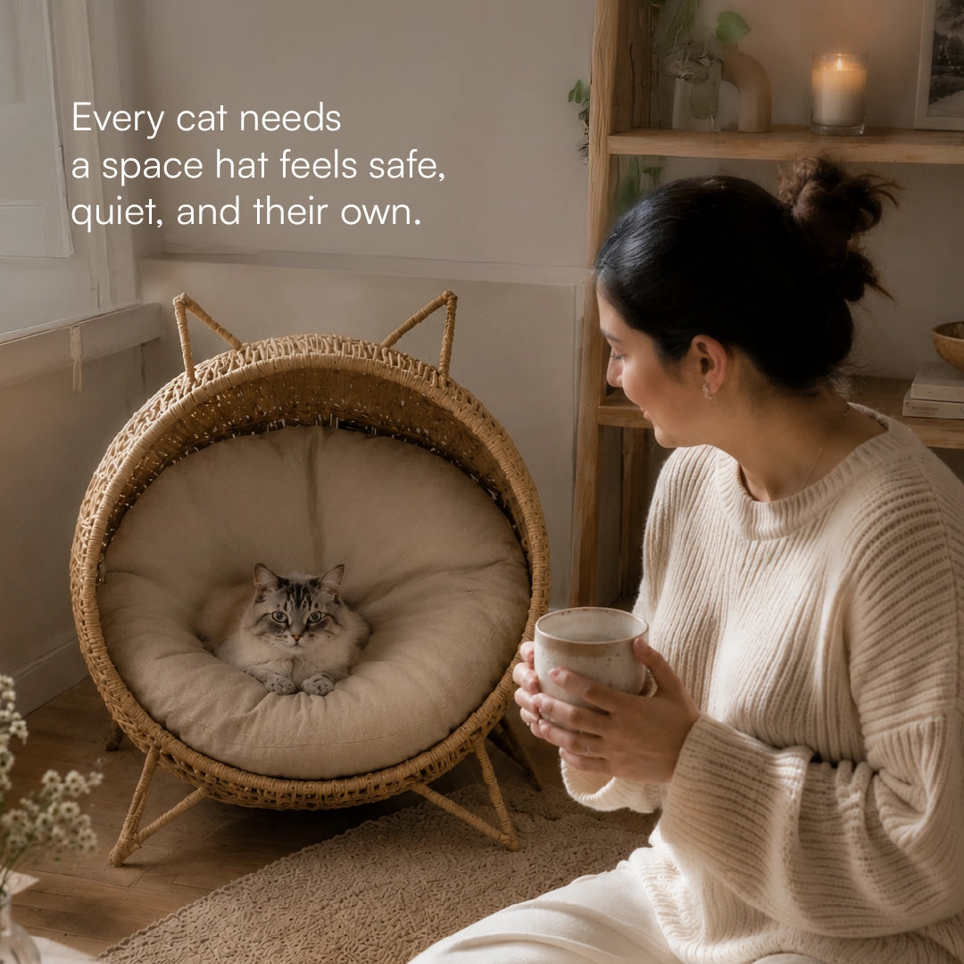 Meow Den | Elevated Handwoven Jute Cat Rest Chair with Cushion