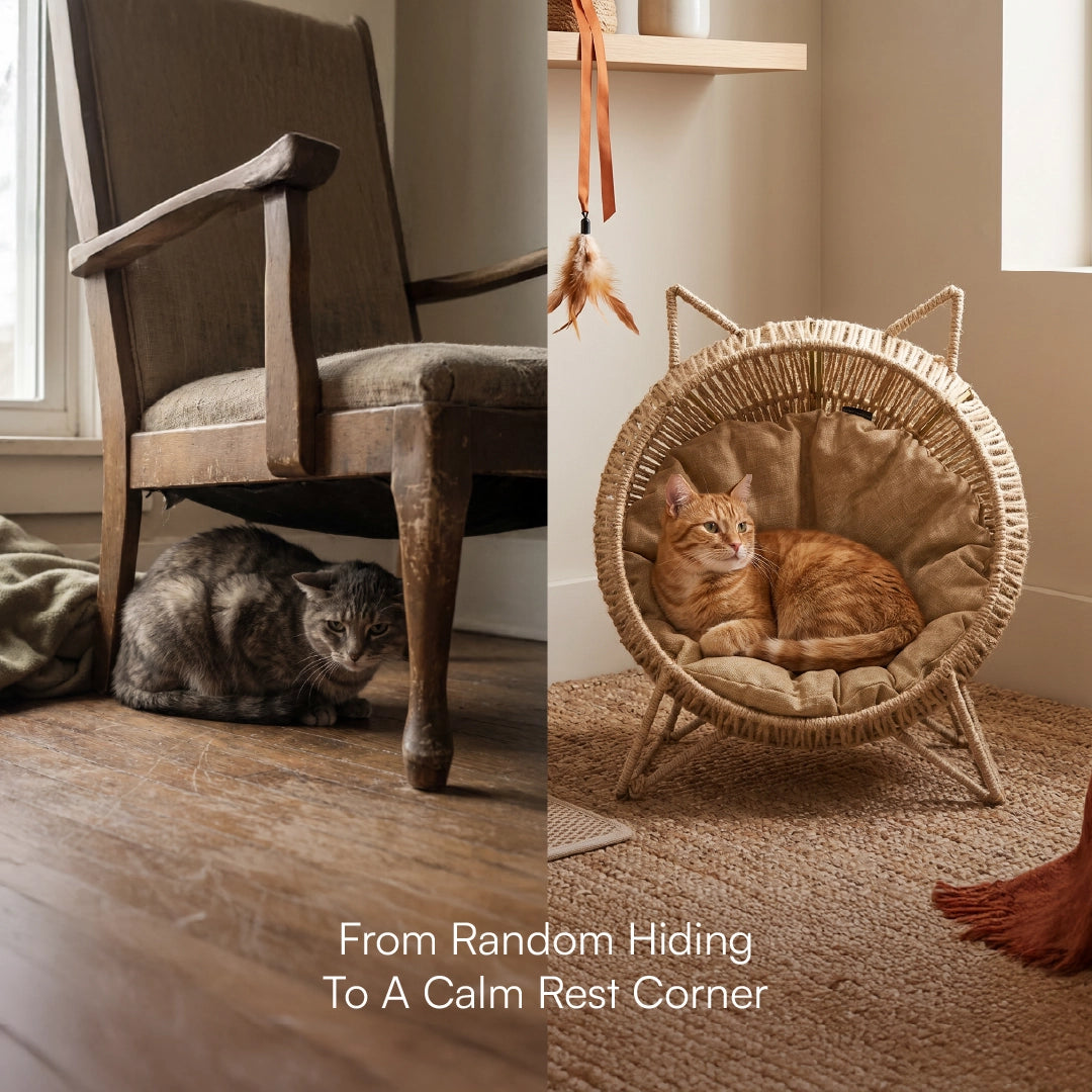 Meow Den | Elevated Handwoven Jute Cat Rest Chair with Cushion