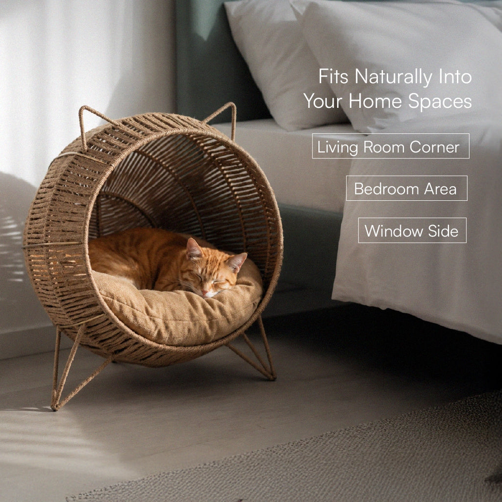 Meow Den | Elevated Handwoven Jute Cat Rest Chair with Cushion