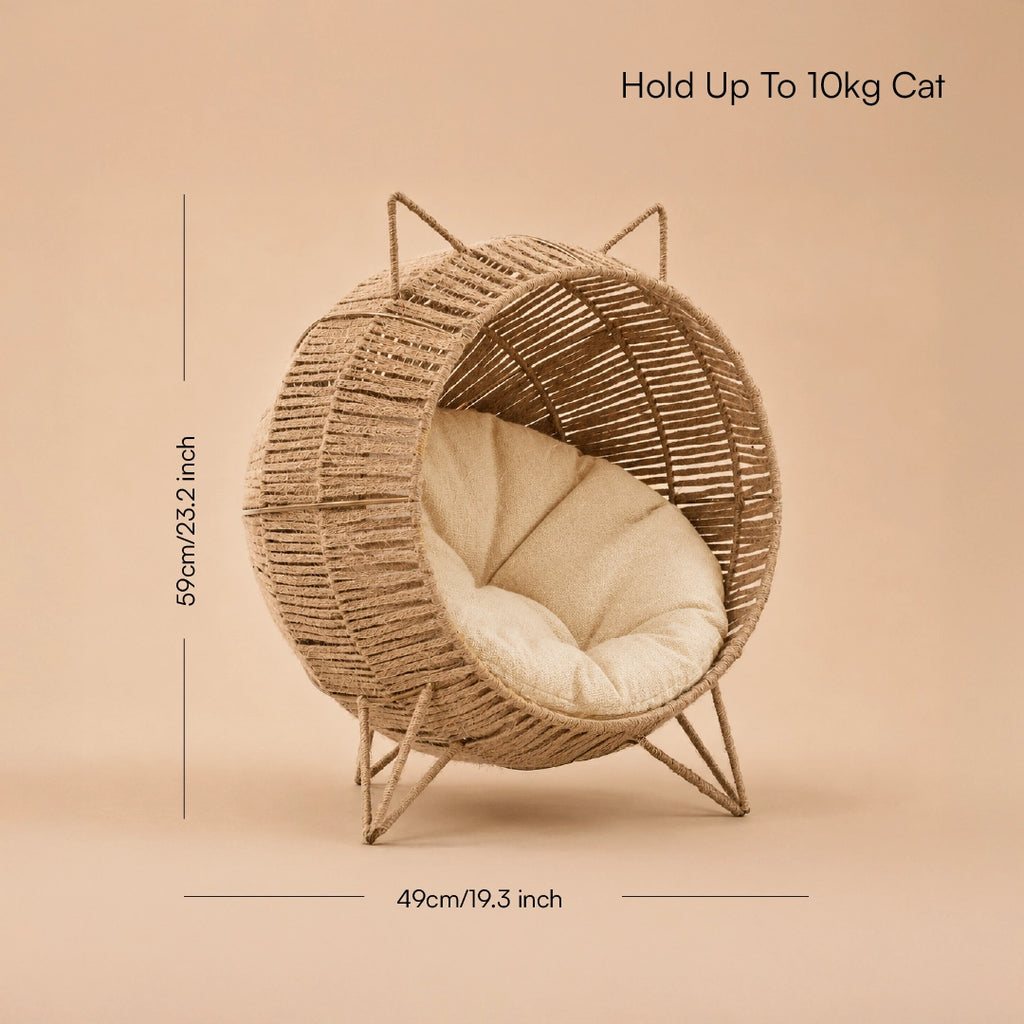 Meow Den | Elevated Handwoven Jute Cat Rest Chair with Cushion