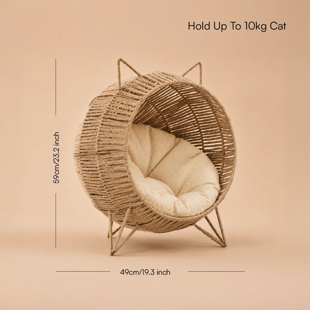 Meow Den | Elevated Handwoven Jute Cat Rest Chair with Cushion