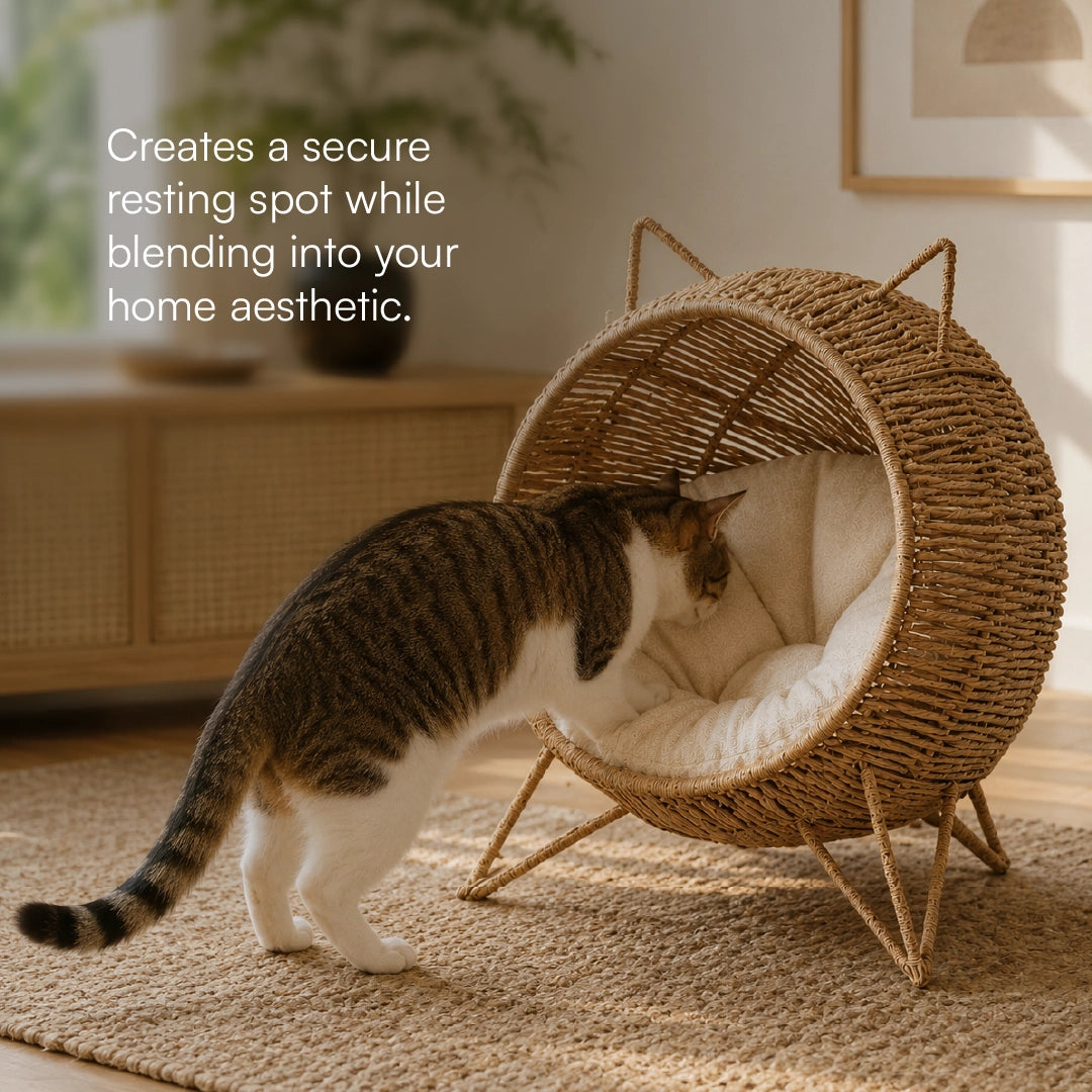 Meow Den | Elevated Handwoven Jute Cat Rest Chair with Cushion