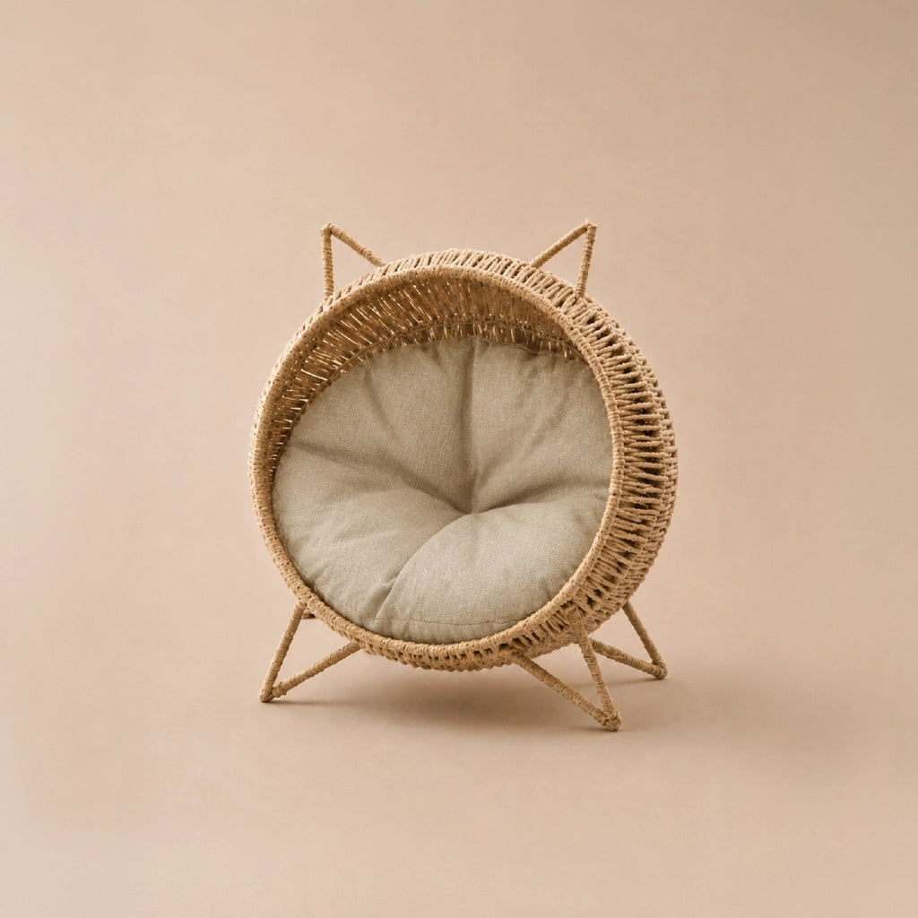 Meow Den | Elevated Handwoven Jute Cat Rest Chair with Cushion