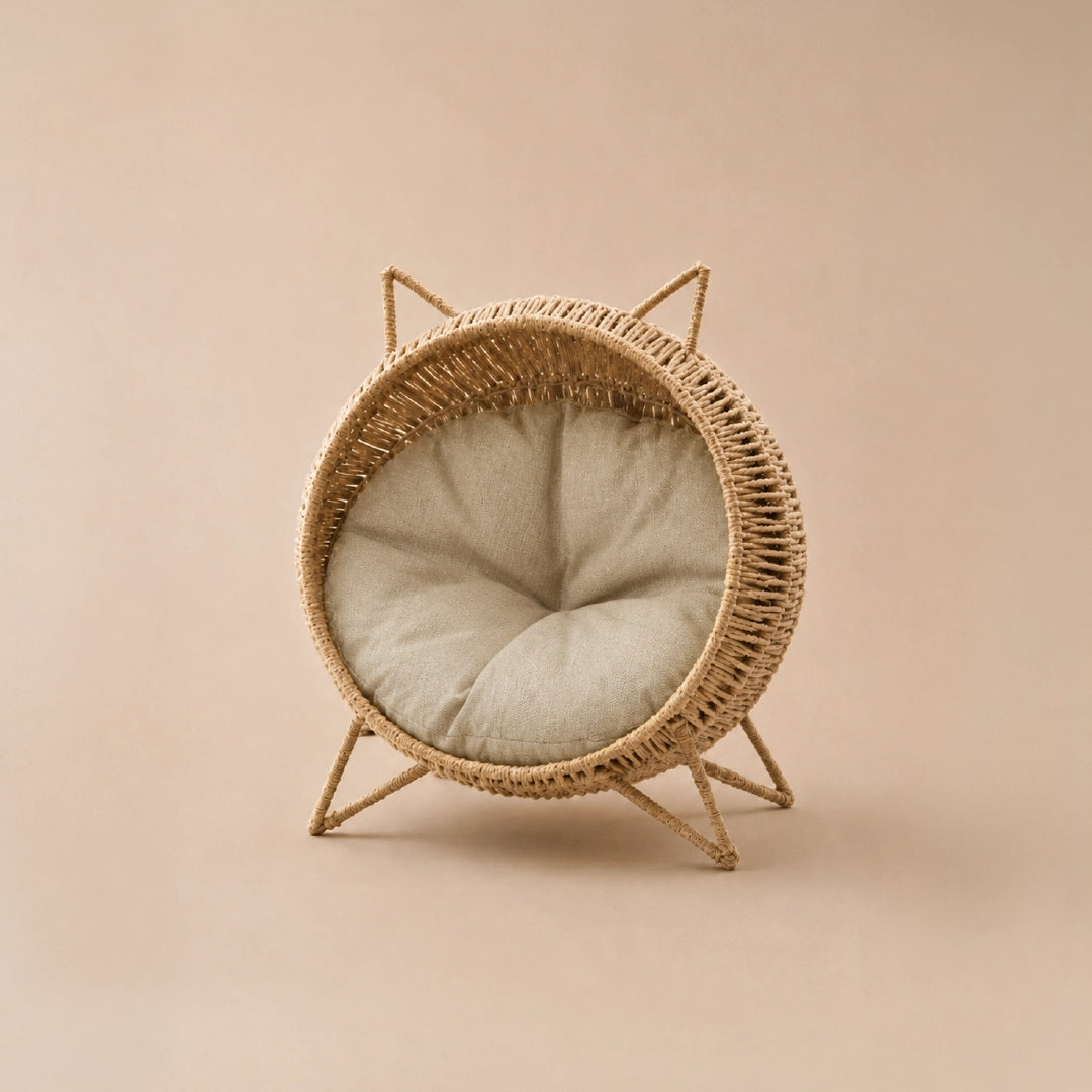 Meow Den | Elevated Handwoven Jute Cat Rest Chair with Cushion