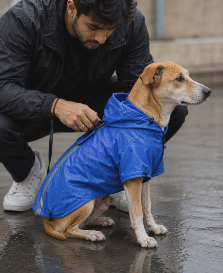 Rover Raincoat – Waterproof Dog Raincoat with Hood, Reflective Strip, Leash Opening & 3-Point Velcro for Monsoon Walks
