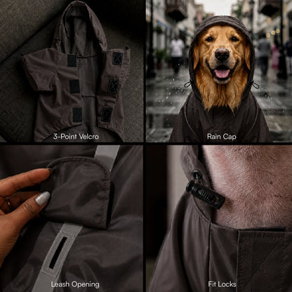 Rover Raincoat – Waterproof Dog Raincoat with Hood, Reflective Strip, Leash Opening & 3-Point Velcro for Monsoon Walks