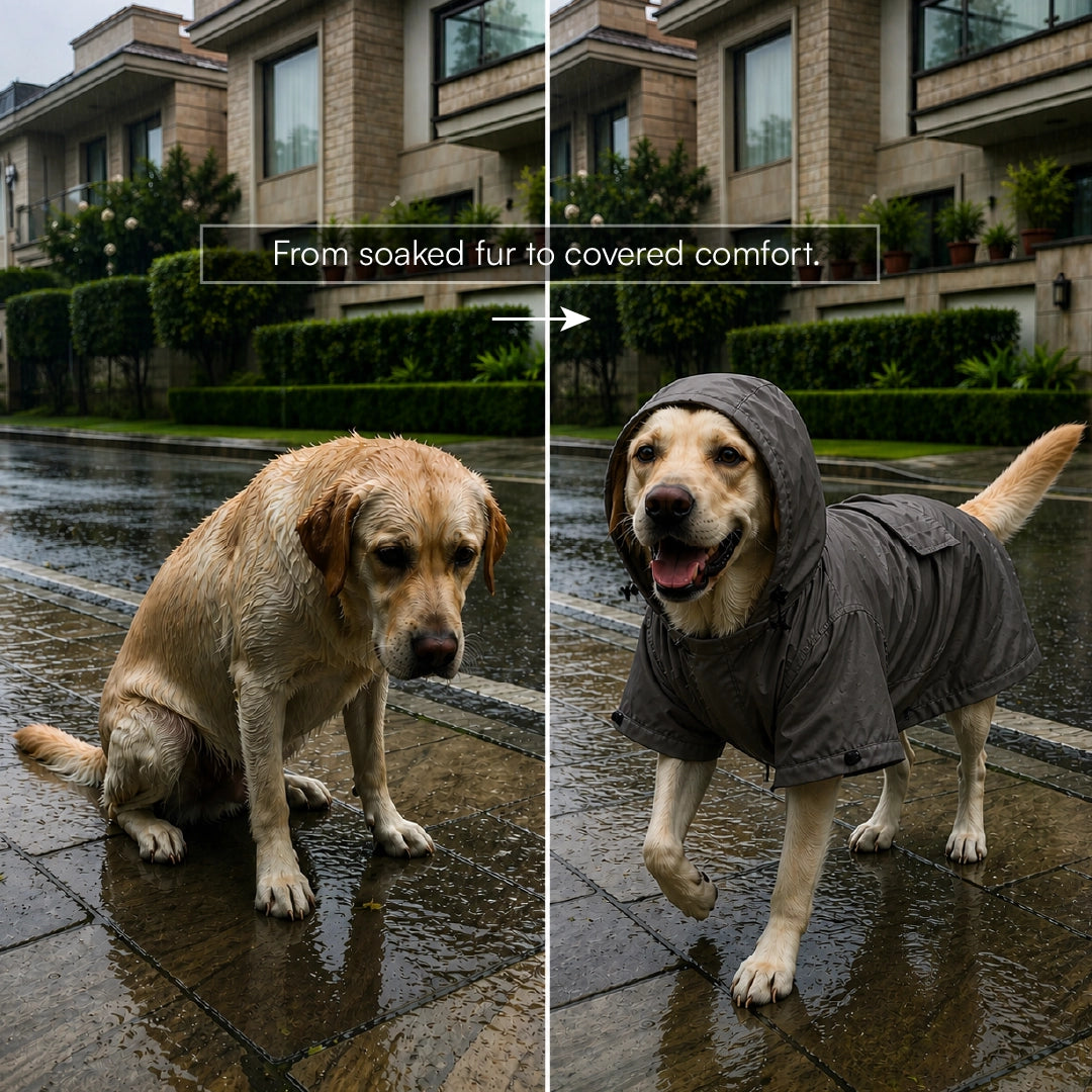 Rover Raincoat – Waterproof Dog Raincoat with Hood, Reflective Strip, Leash Opening & 3-Point Velcro for Monsoon Walks