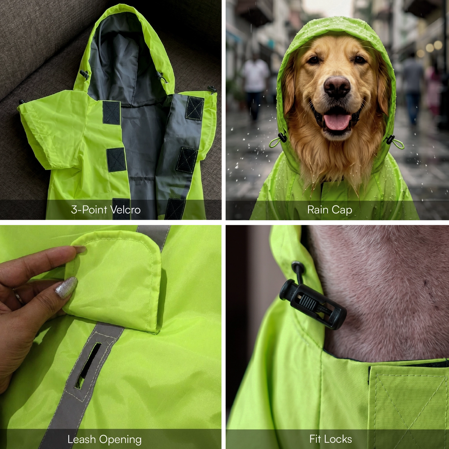 Rover Raincoat – Waterproof Dog Raincoat with Hood, Reflective Strip, Leash Opening & 3-Point Velcro for Monsoon Walks