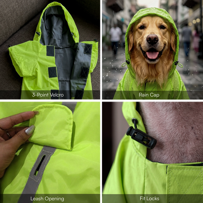 Rover Raincoat – Waterproof Dog Raincoat with Hood, Reflective Strip, Leash Opening & 3-Point Velcro for Monsoon Walks