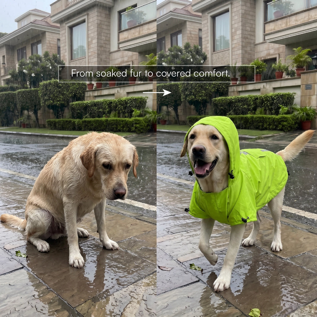 Rover Raincoat – Waterproof Dog Raincoat with Hood, Reflective Strip, Leash Opening & 3-Point Velcro for Monsoon Walks