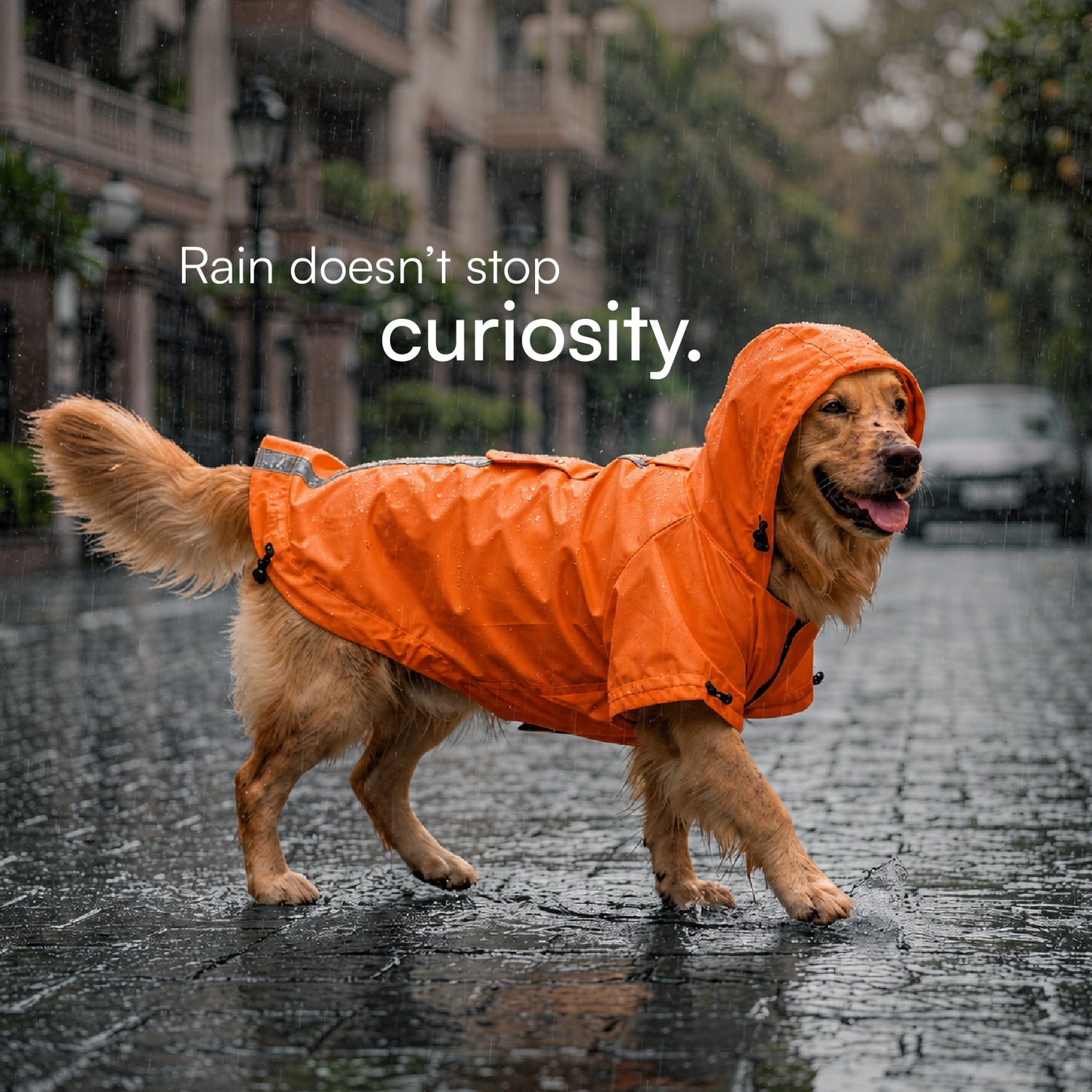Rover Raincoat – Waterproof Dog Raincoat with Hood, Reflective Strip, Leash Opening & 3-Point Velcro for Monsoon Walks