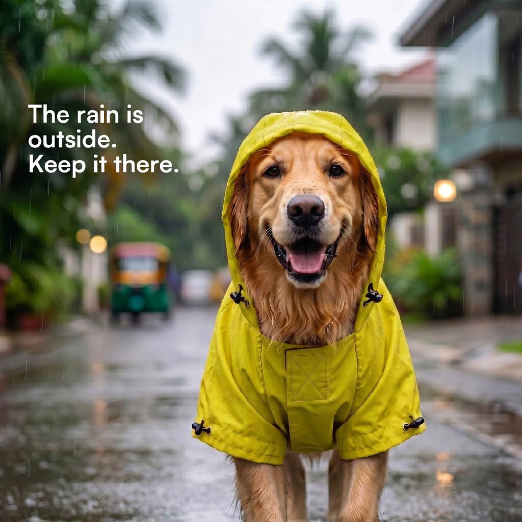 Rover Raincoat – Waterproof Dog Raincoat with Hood, Reflective Strip, Leash Opening & 3-Point Velcro for Monsoon Walks