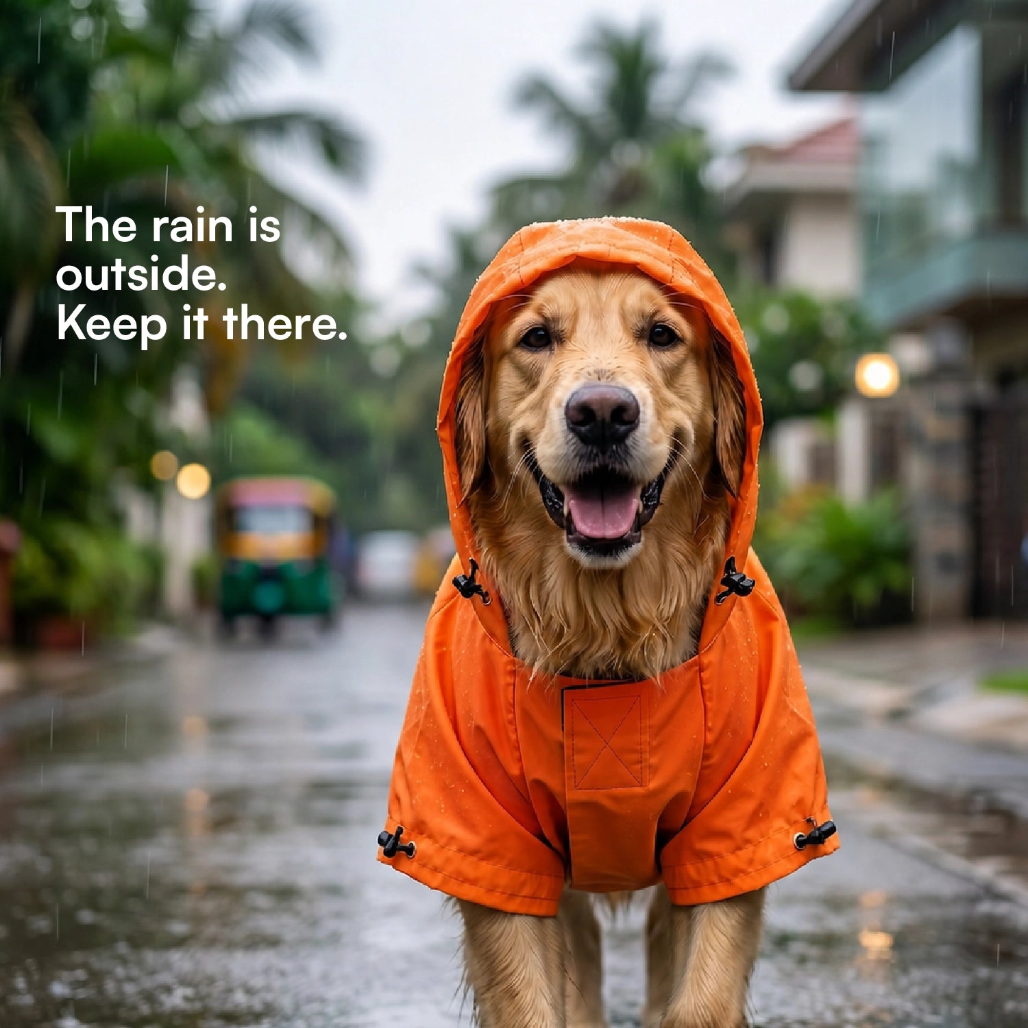 Rover Raincoat – Waterproof Dog Raincoat with Hood, Reflective Strip, Leash Opening & 3-Point Velcro for Monsoon Walks