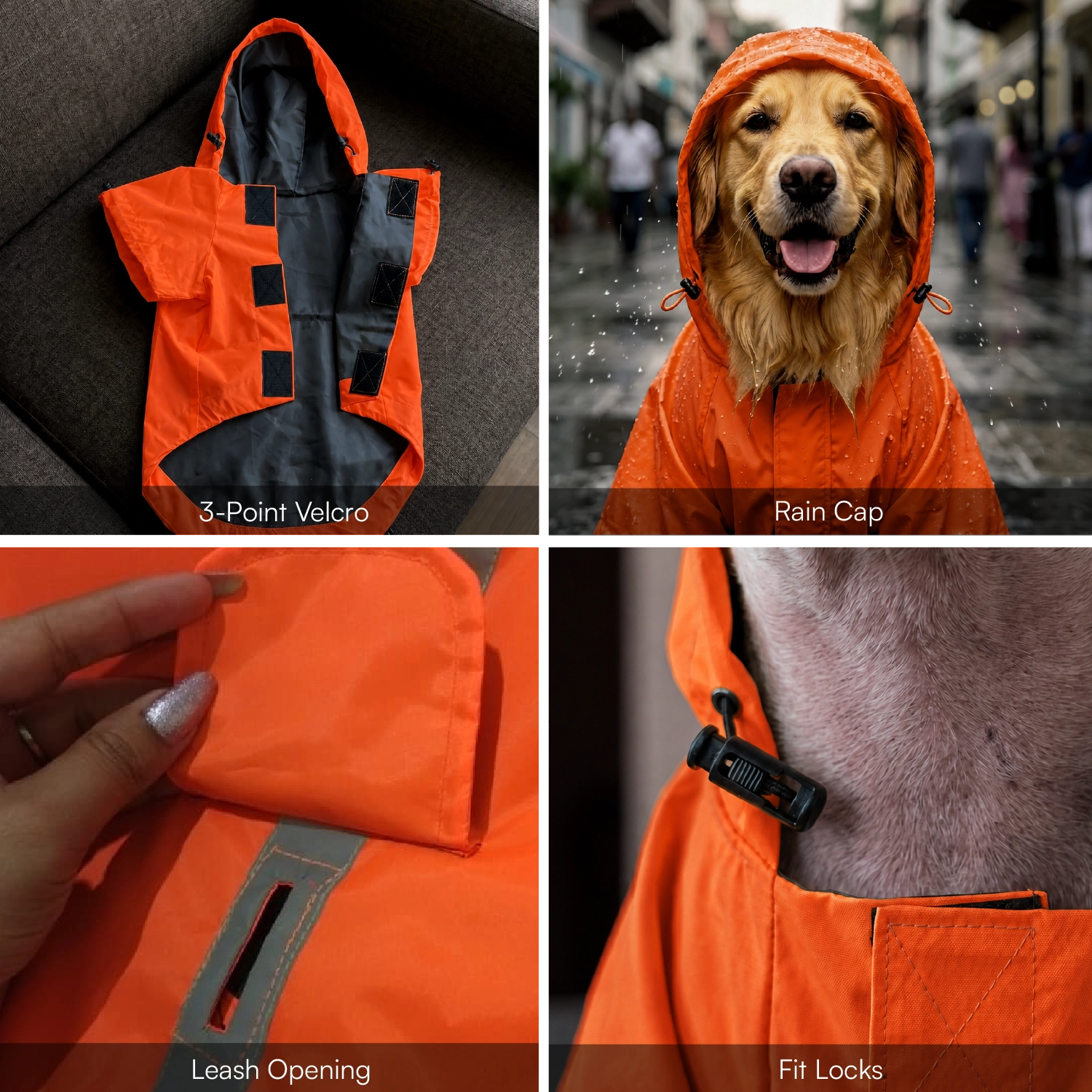 Rover Raincoat – Waterproof Dog Raincoat with Hood, Reflective Strip, Leash Opening & 3-Point Velcro for Monsoon Walks
