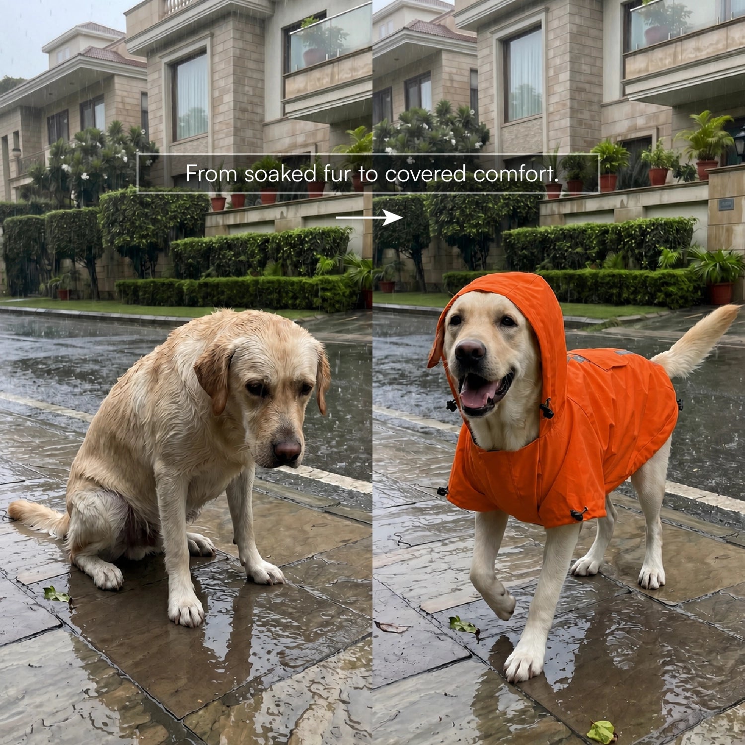 Rover Raincoat – Waterproof Dog Raincoat with Hood, Reflective Strip, Leash Opening & 3-Point Velcro for Monsoon Walks