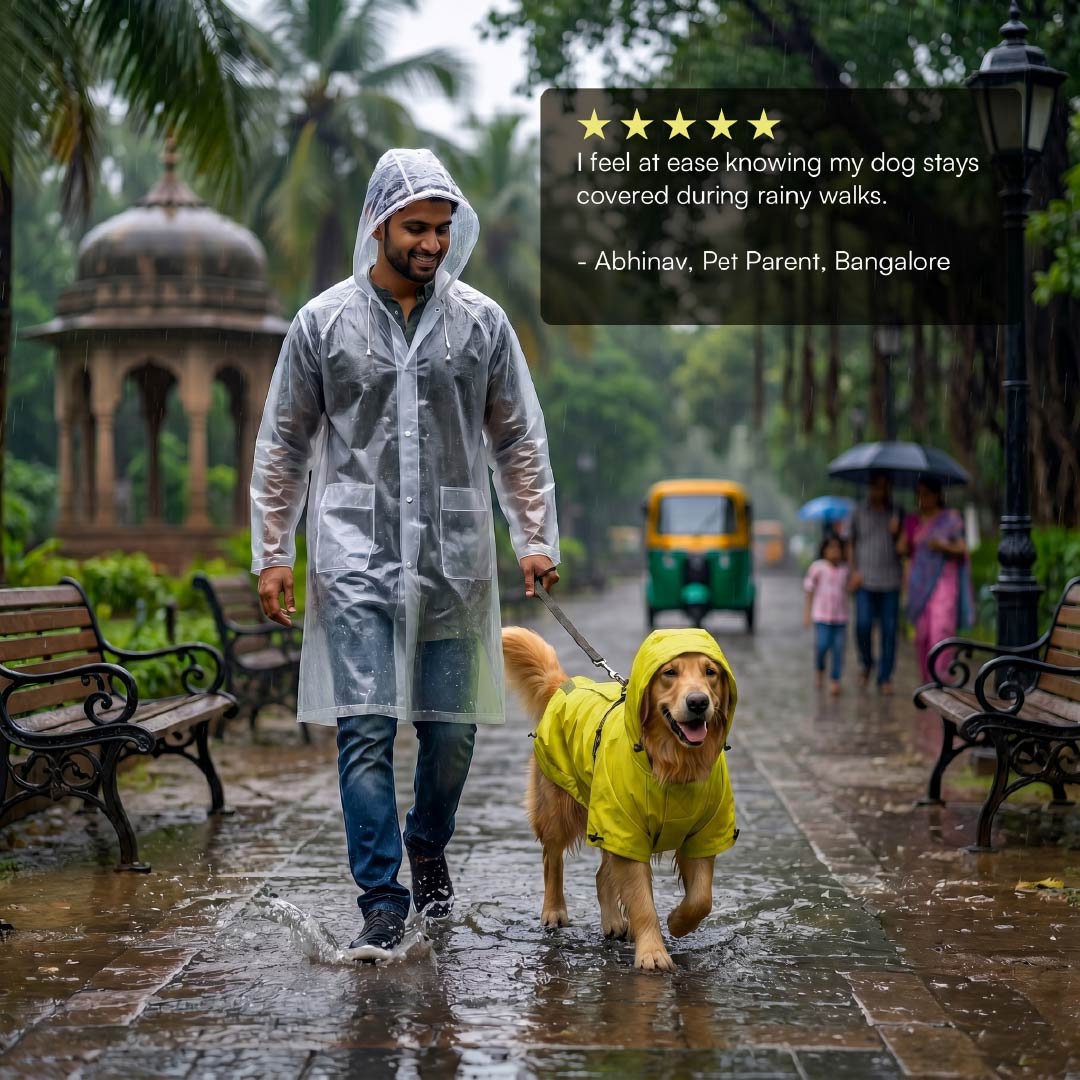 Rover Raincoat – Waterproof Dog Raincoat with Hood, Reflective Strip, Leash Opening & 3-Point Velcro for Monsoon Walks
