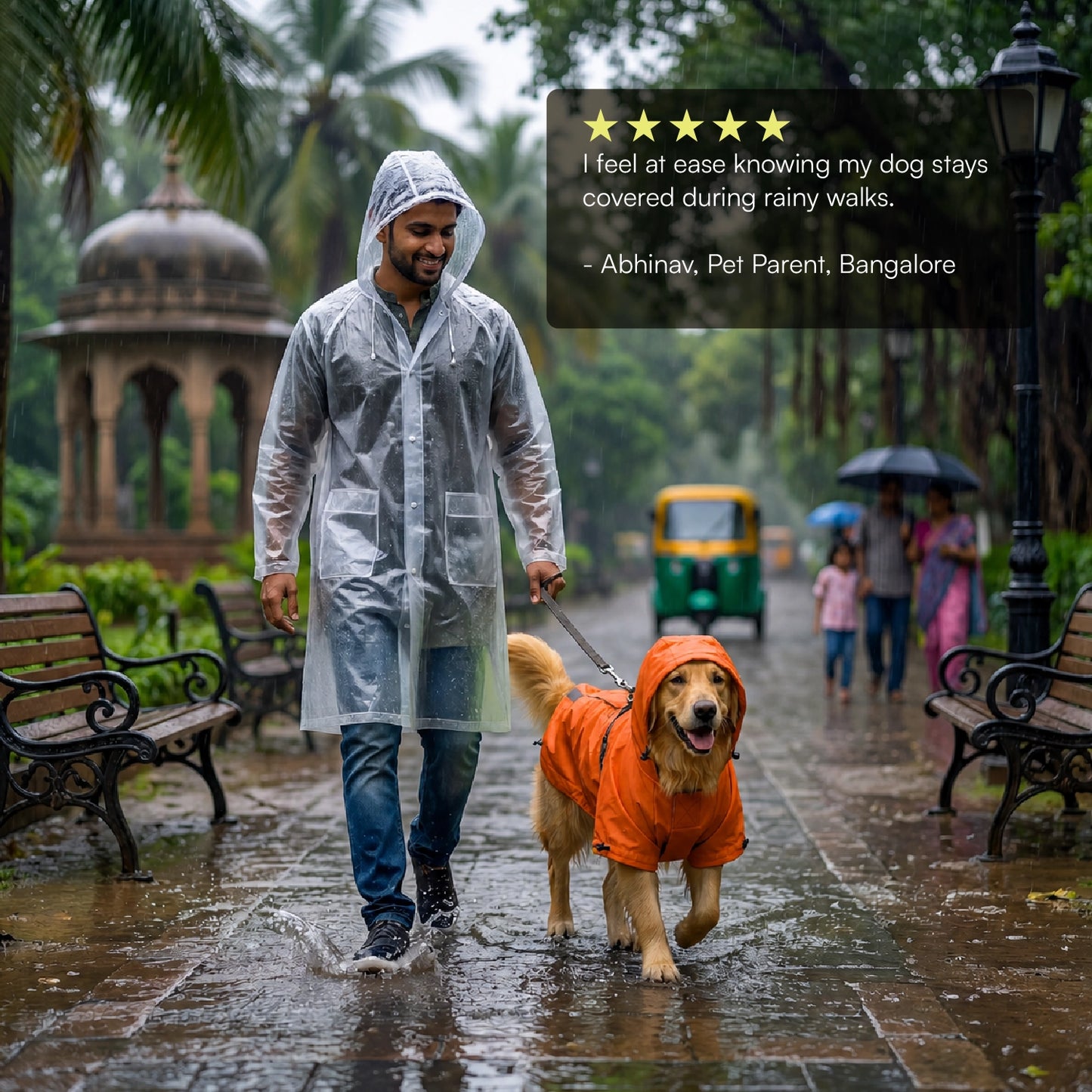 Rover Raincoat – Waterproof Dog Raincoat with Hood, Reflective Strip, Leash Opening & 3-Point Velcro for Monsoon Walks