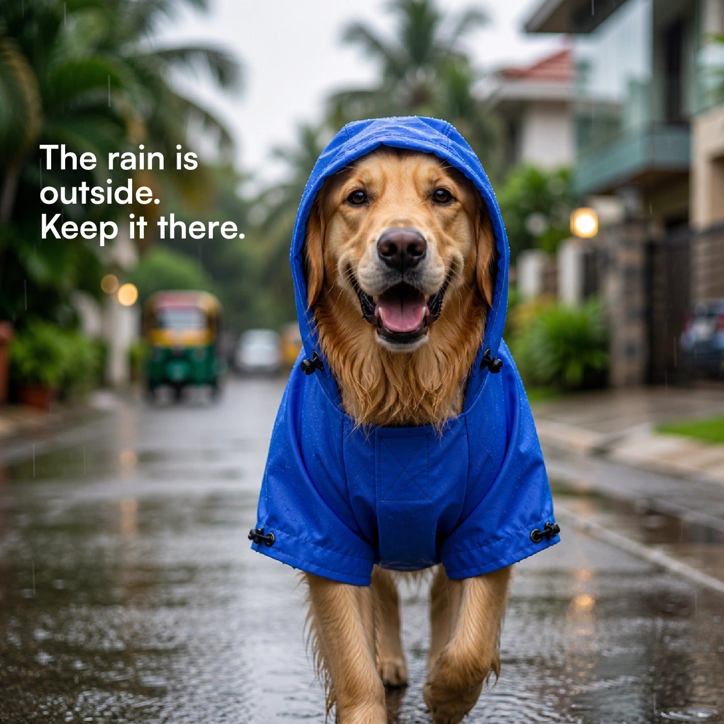 Rover Raincoat – Waterproof Dog Raincoat with Hood, Reflective Strip, Leash Opening & 3-Point Velcro for Monsoon Walks