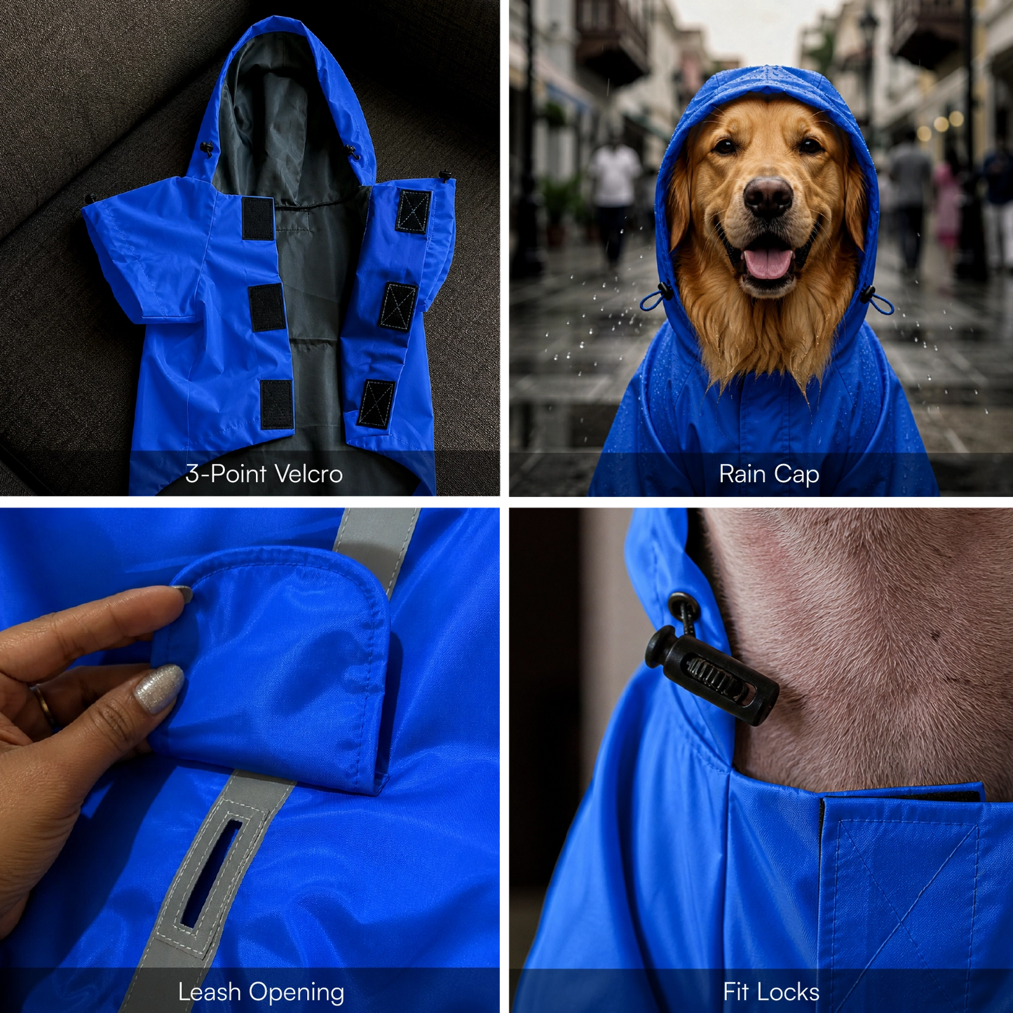 Rover Raincoat – Waterproof Dog Raincoat with Hood, Reflective Strip, Leash Opening & 3-Point Velcro for Monsoon Walks