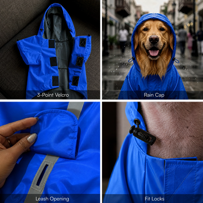 Rover Raincoat – Waterproof Dog Raincoat with Hood, Reflective Strip, Leash Opening & 3-Point Velcro for Monsoon Walks
