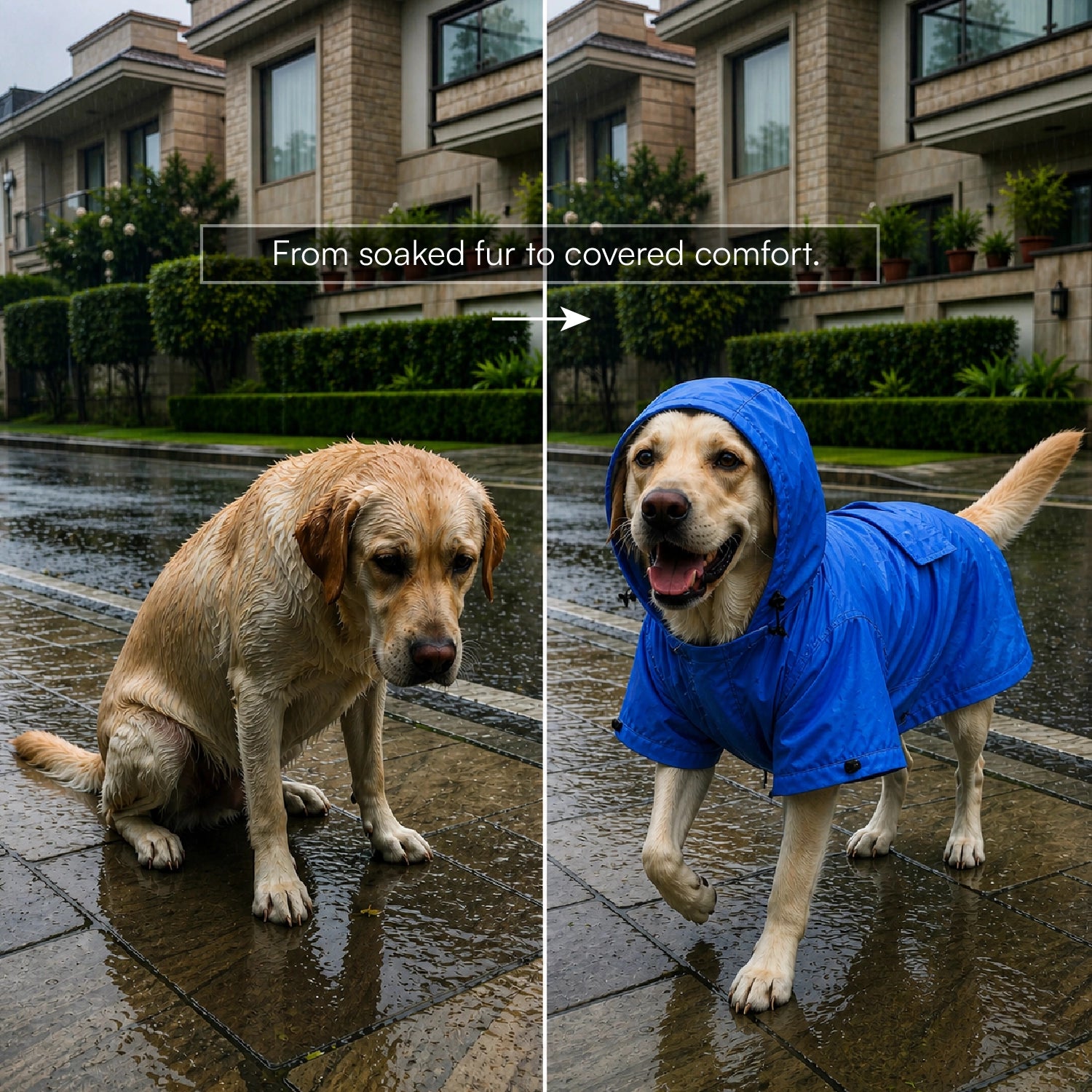 Rover Raincoat – Waterproof Dog Raincoat with Hood, Reflective Strip, Leash Opening & 3-Point Velcro for Monsoon Walks