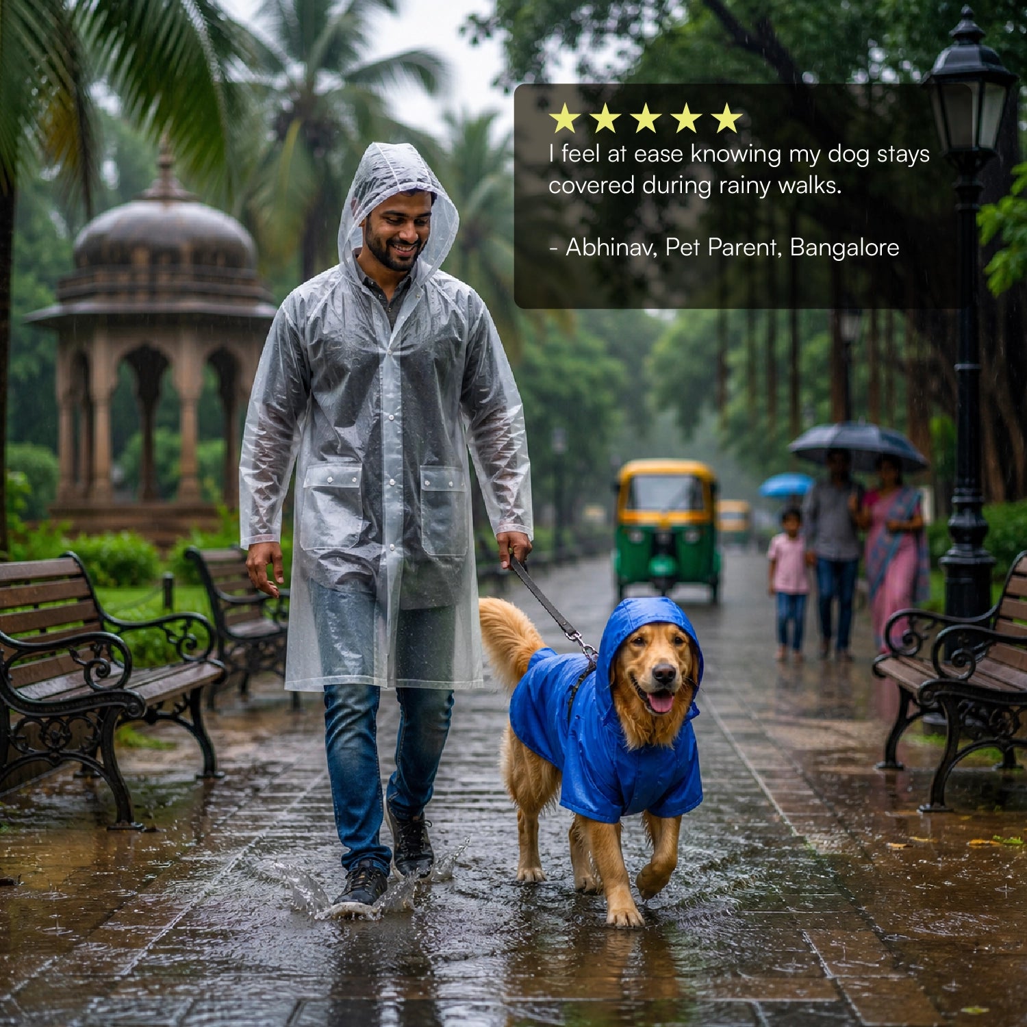 Rover Raincoat – Waterproof Dog Raincoat with Hood, Reflective Strip, Leash Opening & 3-Point Velcro for Monsoon Walks