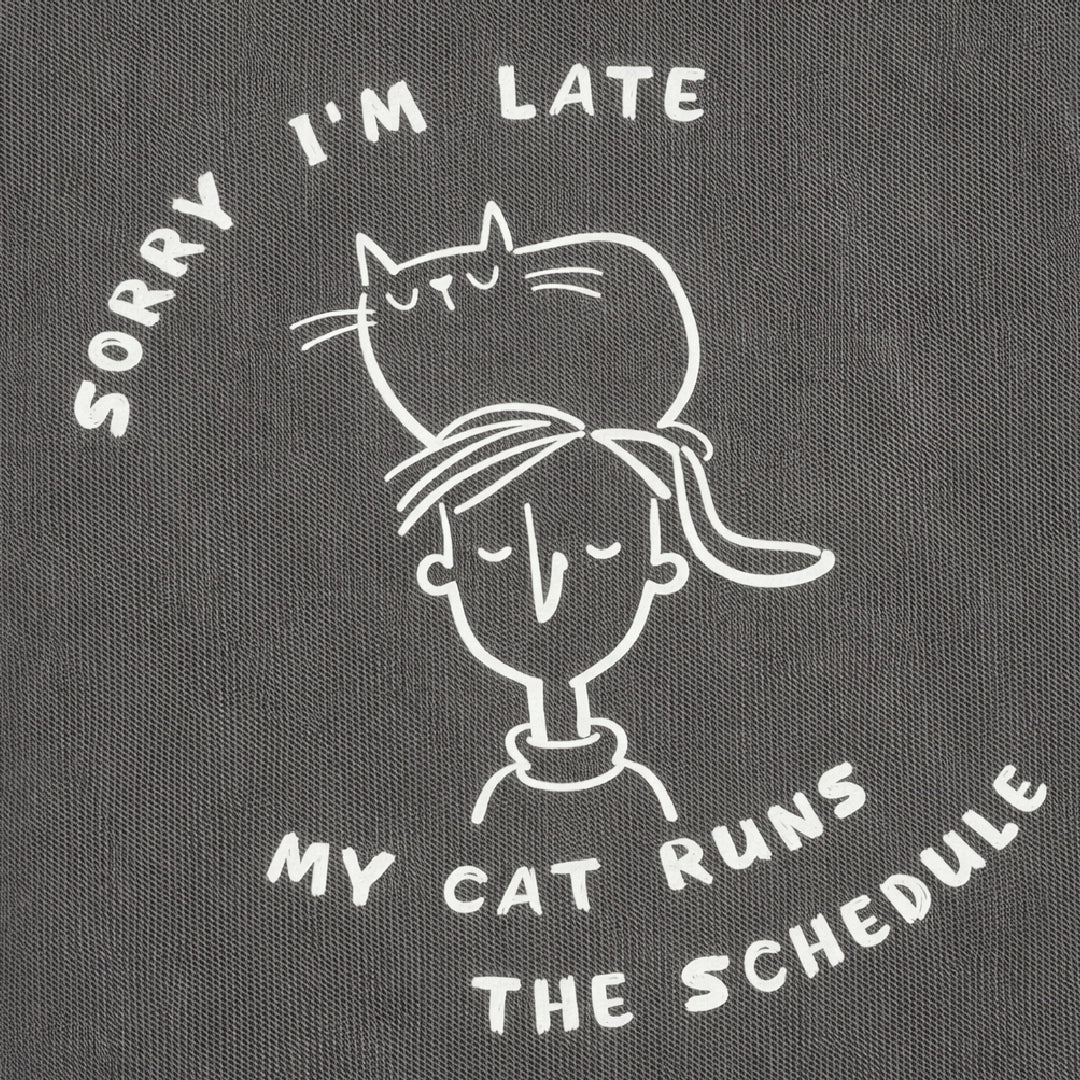 My Cat Runs the Schedule T-Shirt – Oversized Cotton Wear for Cat Parents