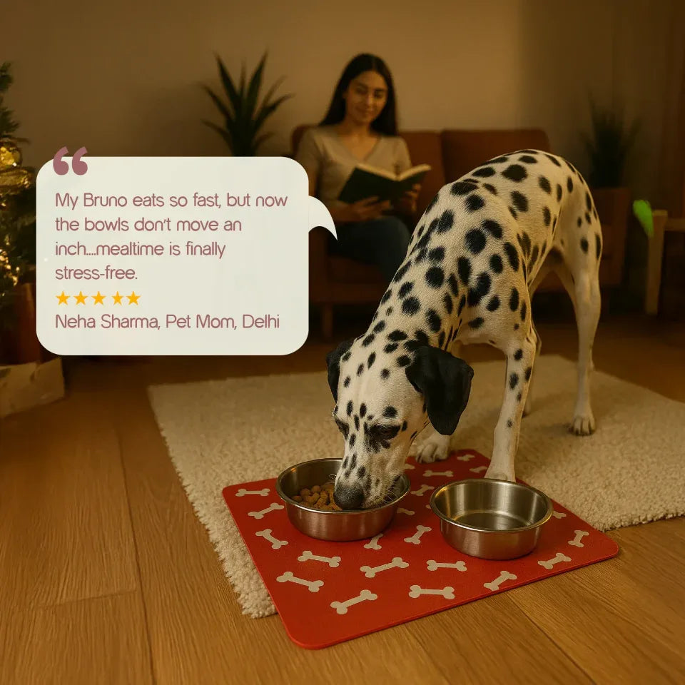 Magnora Mat | Mess-Free Mealtimes | Magnetic Grip & Dual Steel Bowls - Tilting Heads