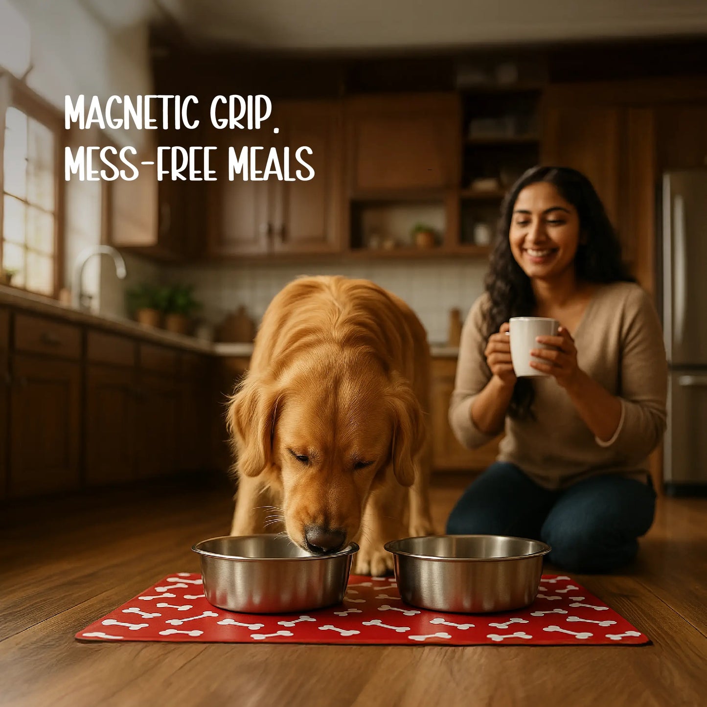 Magnora Mat | Mess-Free Mealtimes | Magnetic Grip & Dual Steel Bowls