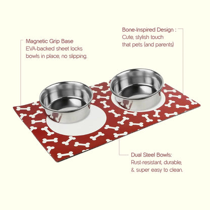 Magnora Mat | Mess-Free Mealtimes | Magnetic Grip & Dual Steel Bowls