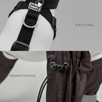Black dog paw boot outfit with built-in D-ring and adjustable drawstring