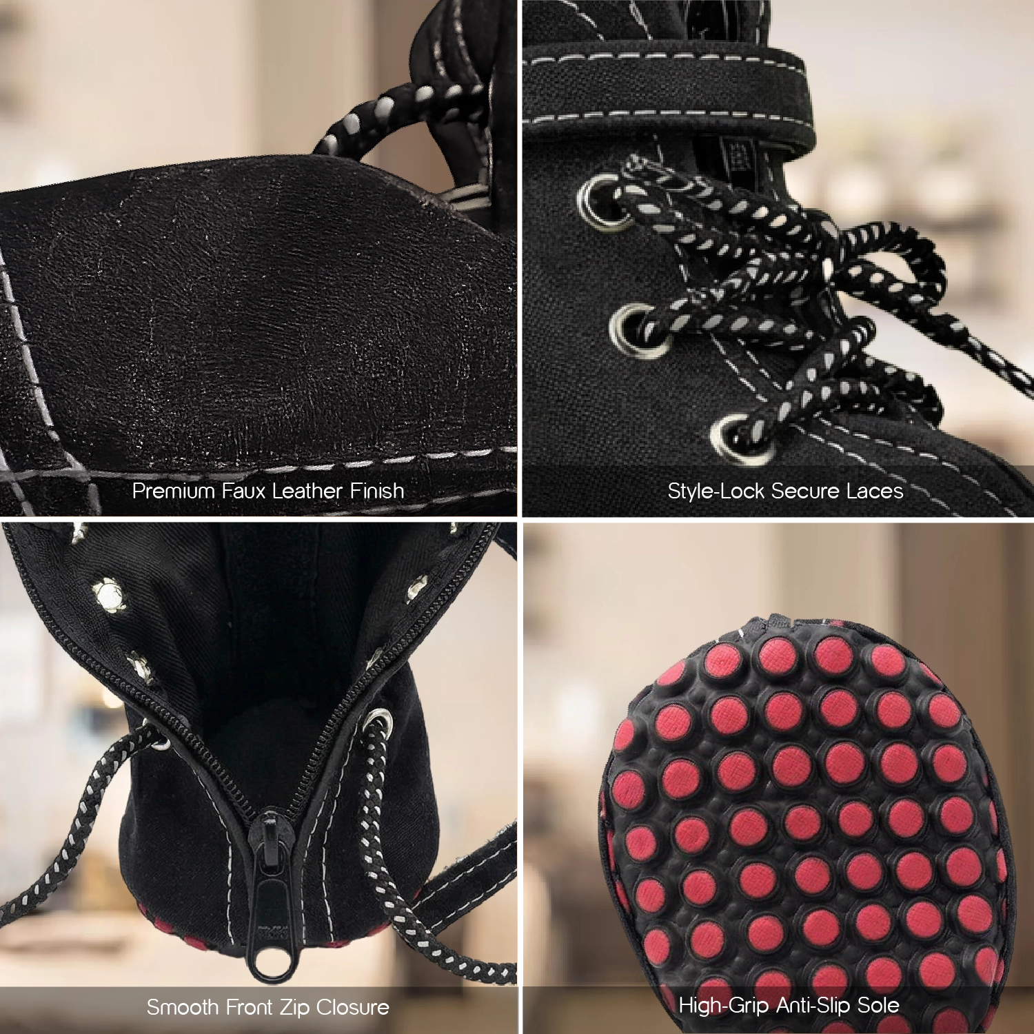 CrimsonTrail Boots – Anti-Slip Waterproof Faux Leather Paw Protector Shoes with Velcro Strap & Zip Closure