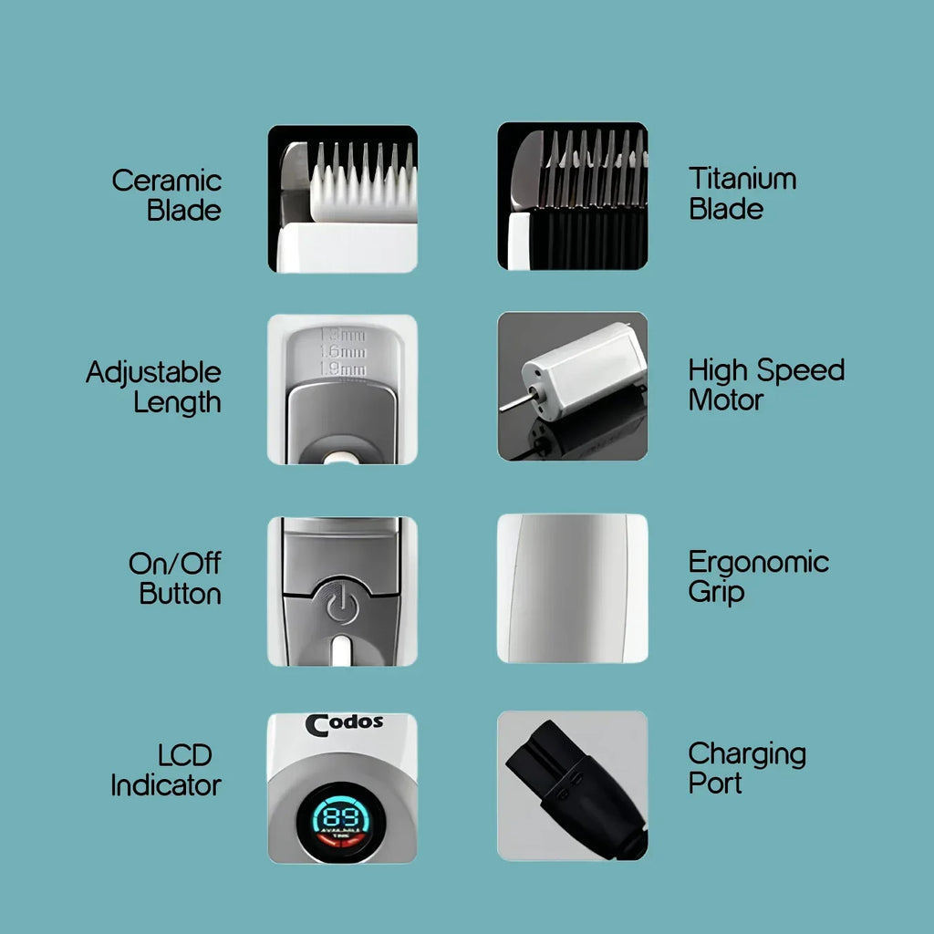 Tilting Heads Codos CP-9600 Pet Clipper | Quiet & Safe Grooming - Tilting Heads