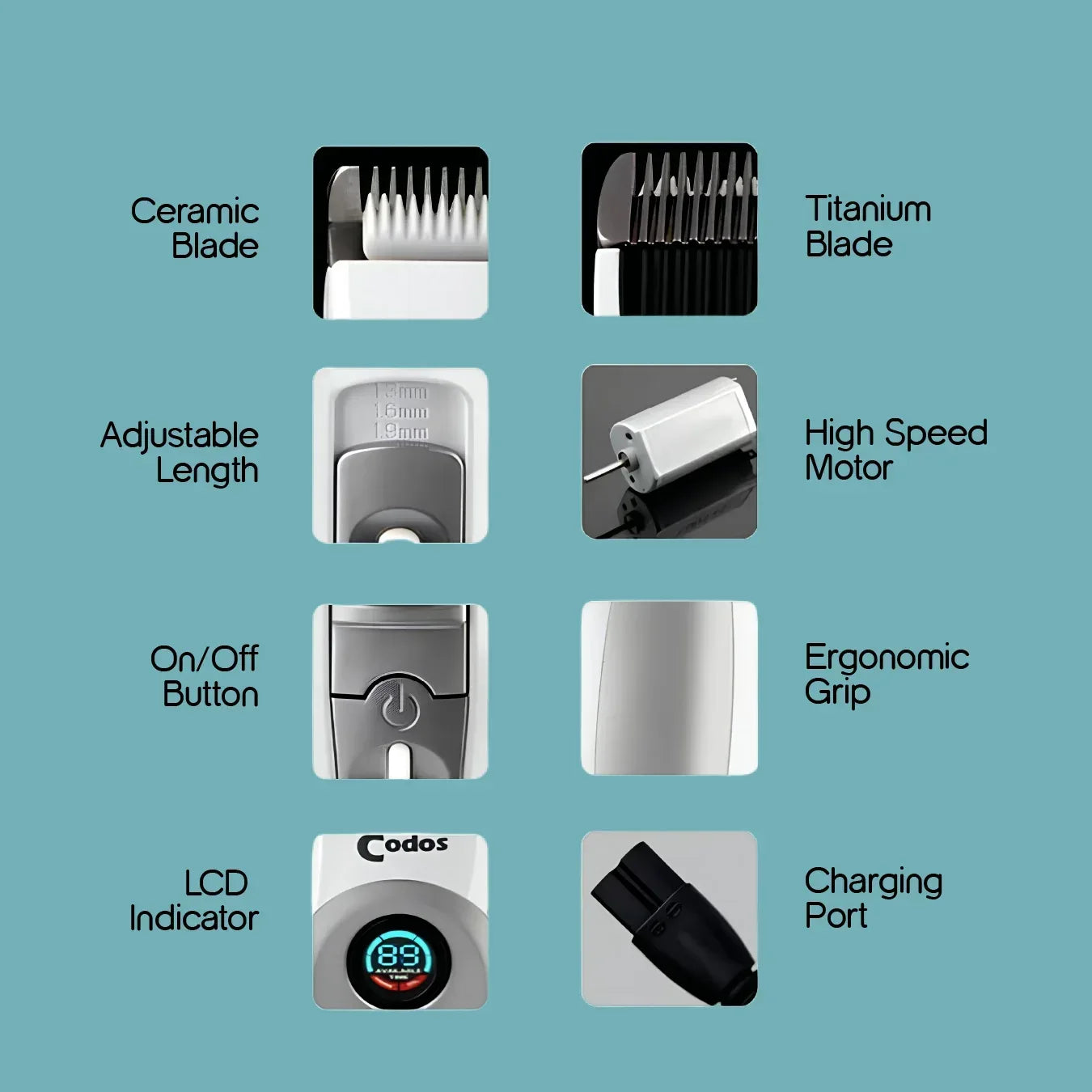 Tilting Heads Codos CP-9600 Pet Clipper | Quiet & Safe Grooming - Tilting Heads