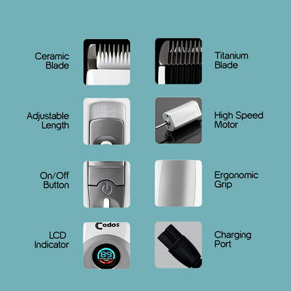 Tilting Heads Codos CP-9600 Pet Clipper | Quiet & Safe Grooming