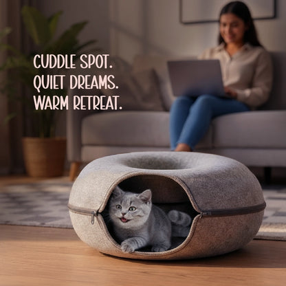 CurlCove Tunnel Bed | Warm, Cozy & Playful Hideout for Cats