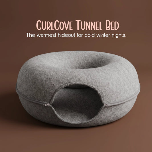 CurlCove Tunnel Bed | Warm, Cozy & Playful Hideout for Cats