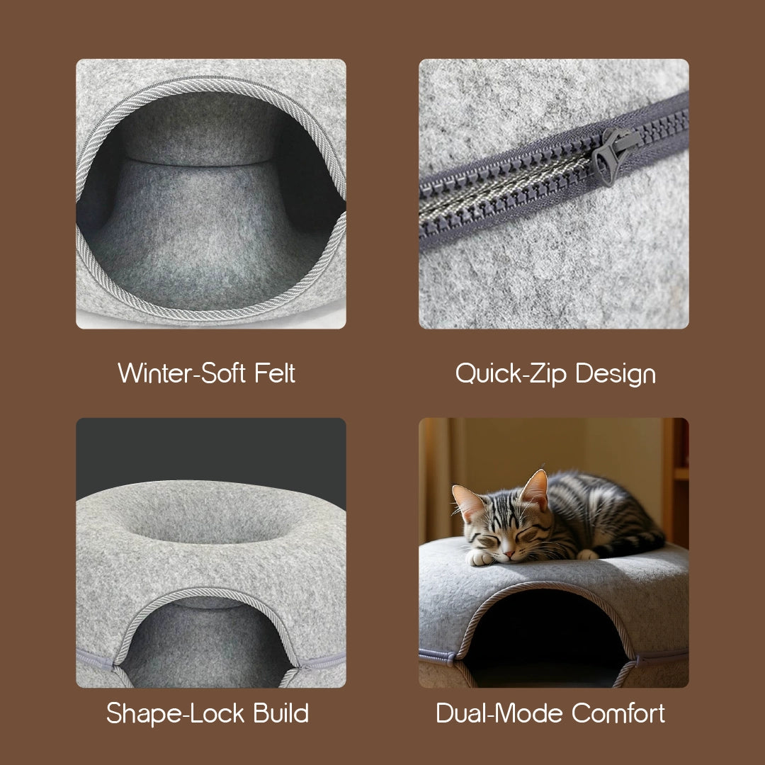 CurlCove Tunnel Bed | Warm, Cozy & Playful Hideout for Cats