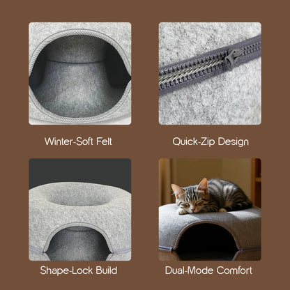 CurlCove Tunnel Bed | Warm, Cozy & Playful Hideout for Cats