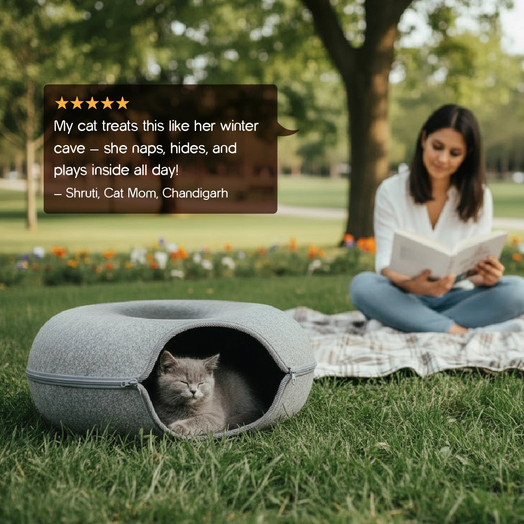 CurlCove Tunnel Bed | Warm, Cozy & Playful Hideout for Cats