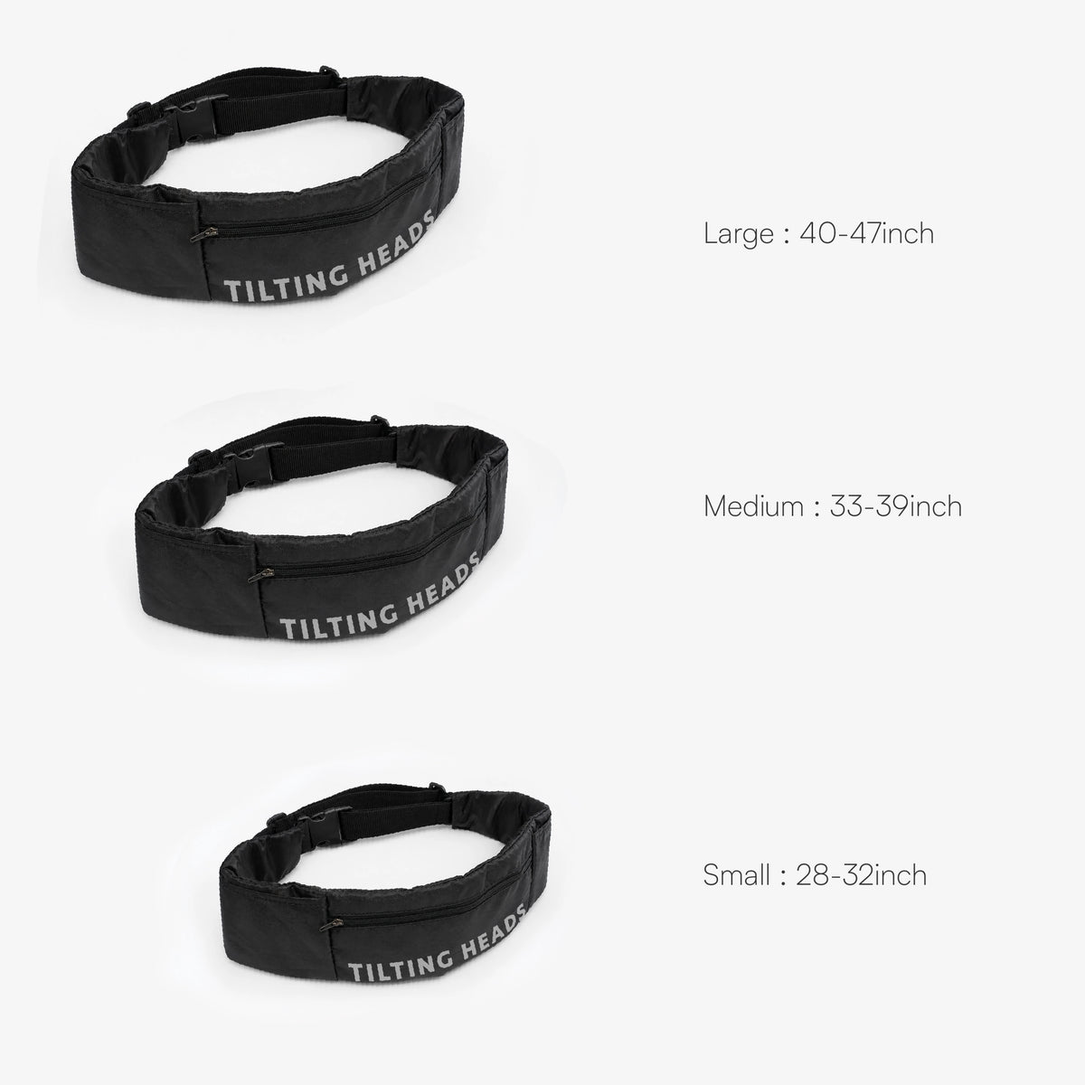 Black dog belt set shown in Large 40–47in, Medium 33–39in, Small 28–32in