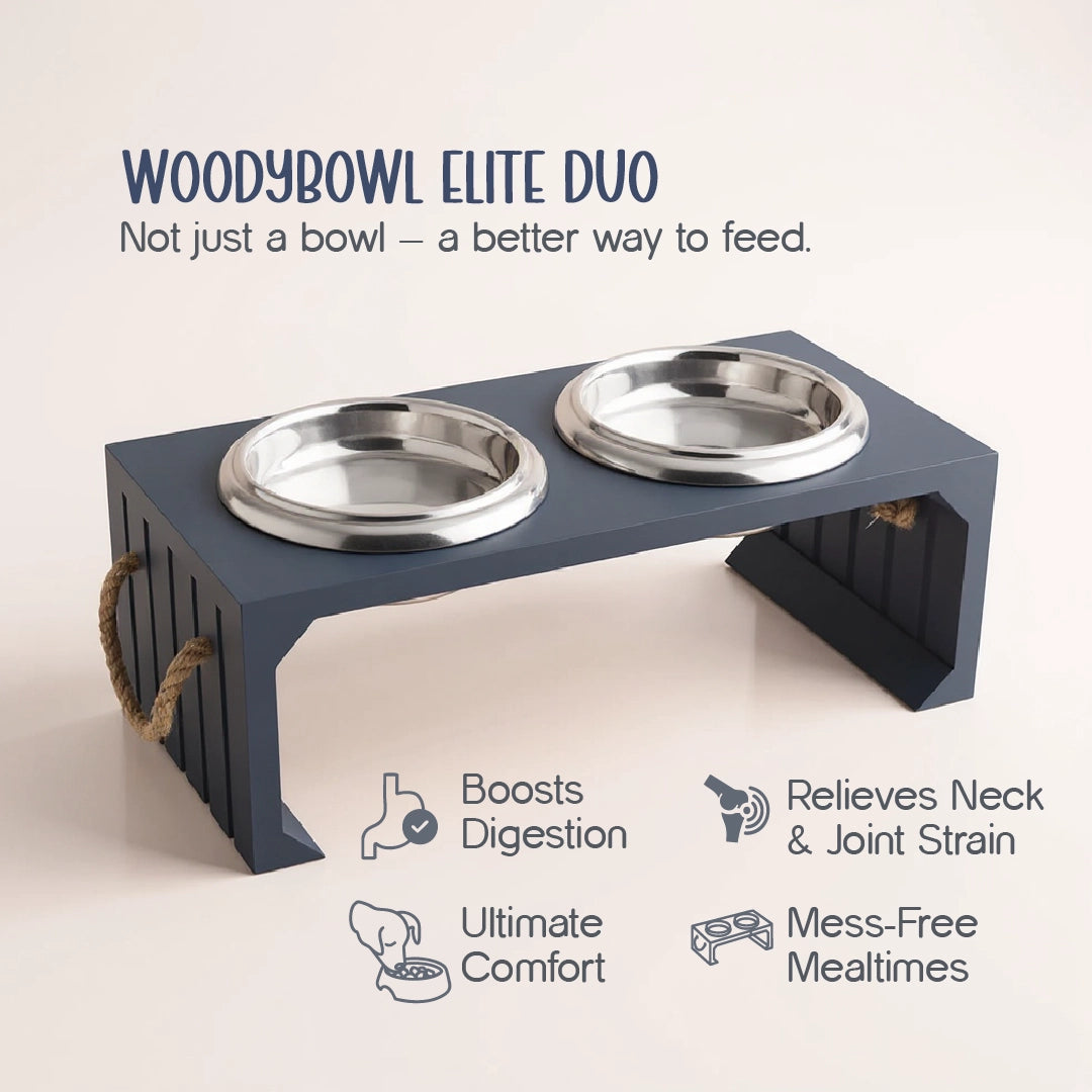 WoodyBowl Elite Duo | Elevated Dog Bowl for Comfort & Clean Mealtime
